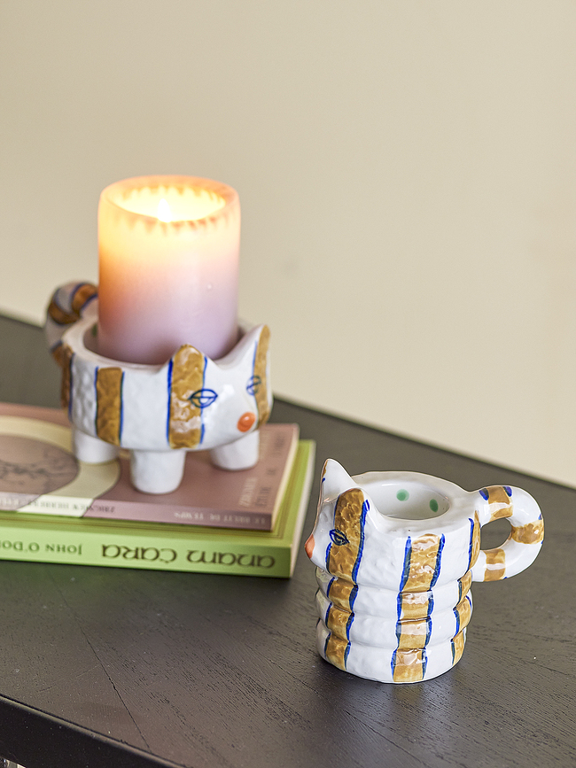 Caty Svečniki za klasične sveče, belo-modri, 2 kosa