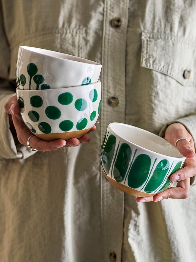 Cuencos Linora, 580 ml, blancos y verdes, 3 unidades