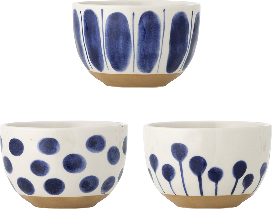 Cuencos Linora 580 ml, blancos y azules, 3 unidades