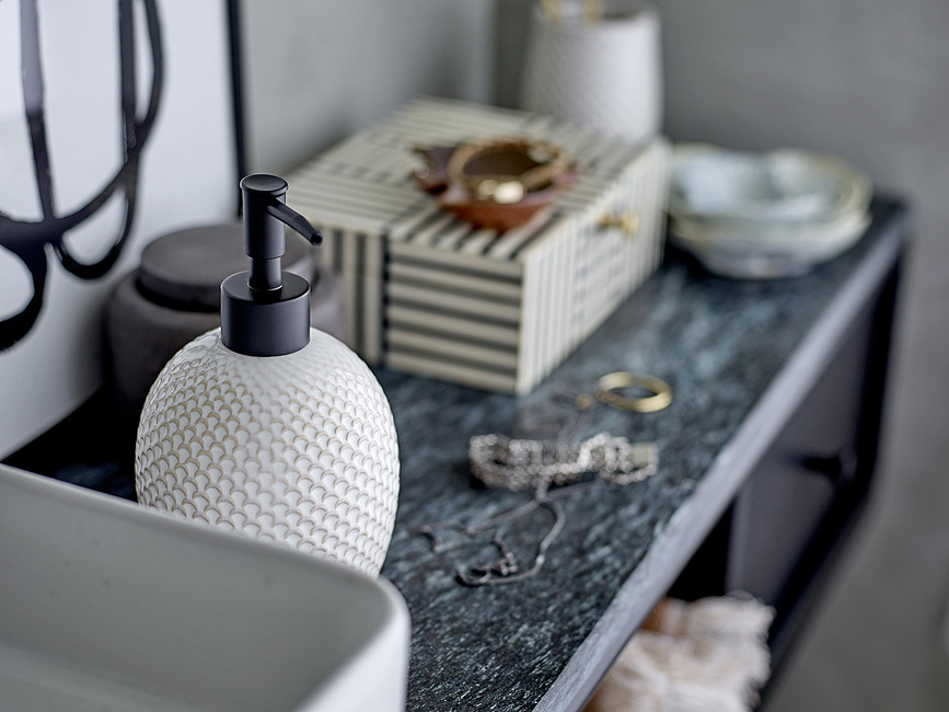 Dispensador de Jabón Hrin, antracita, con vaso para cepillos y bandeja, Set de 3 piezas