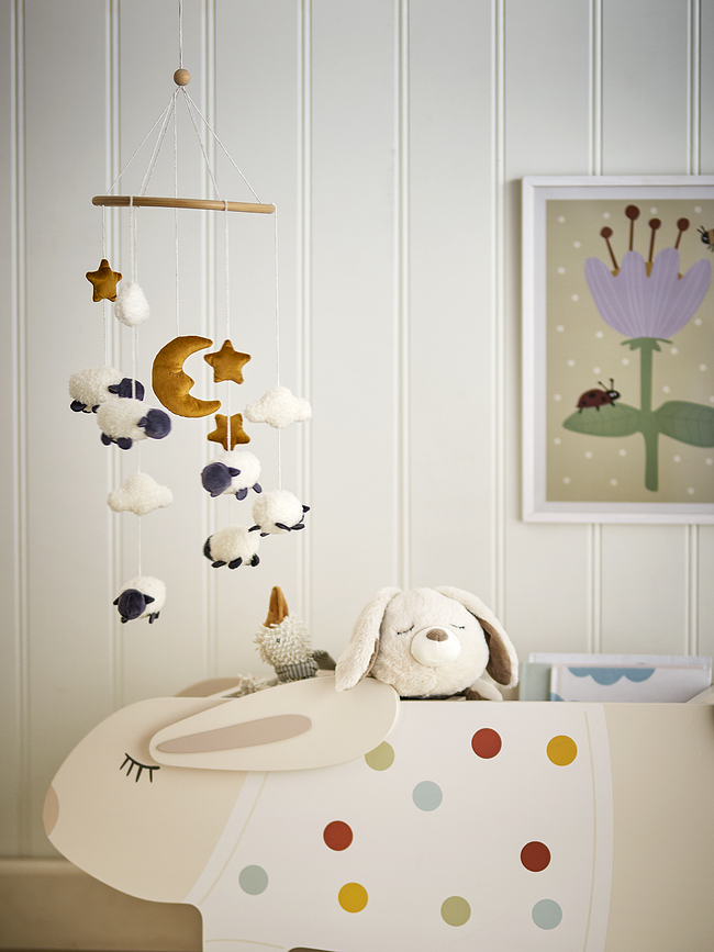 Dolly Mobile Musical pour Lit Bébé avec motif moutons, blanc