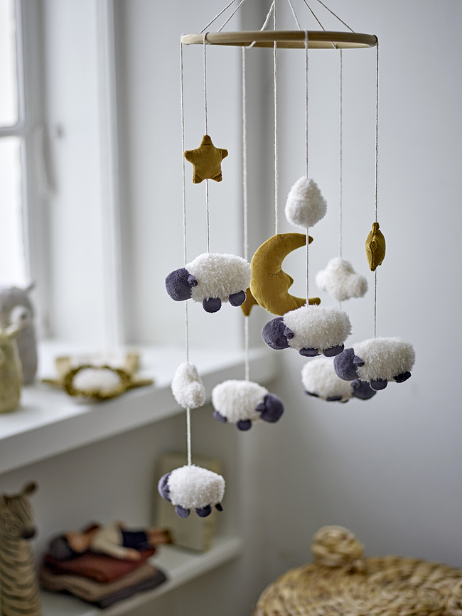 Dolly Mobile Musical pour Lit Bébé avec motif moutons, blanc