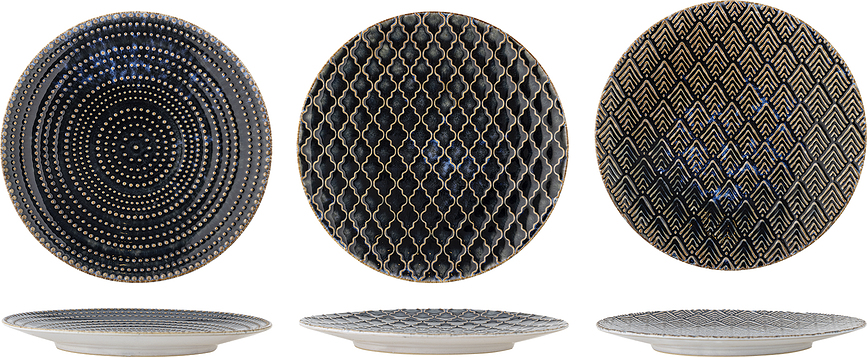 Elanor Assiettes à Dessert 21 cm, noir et or, Lot de 3