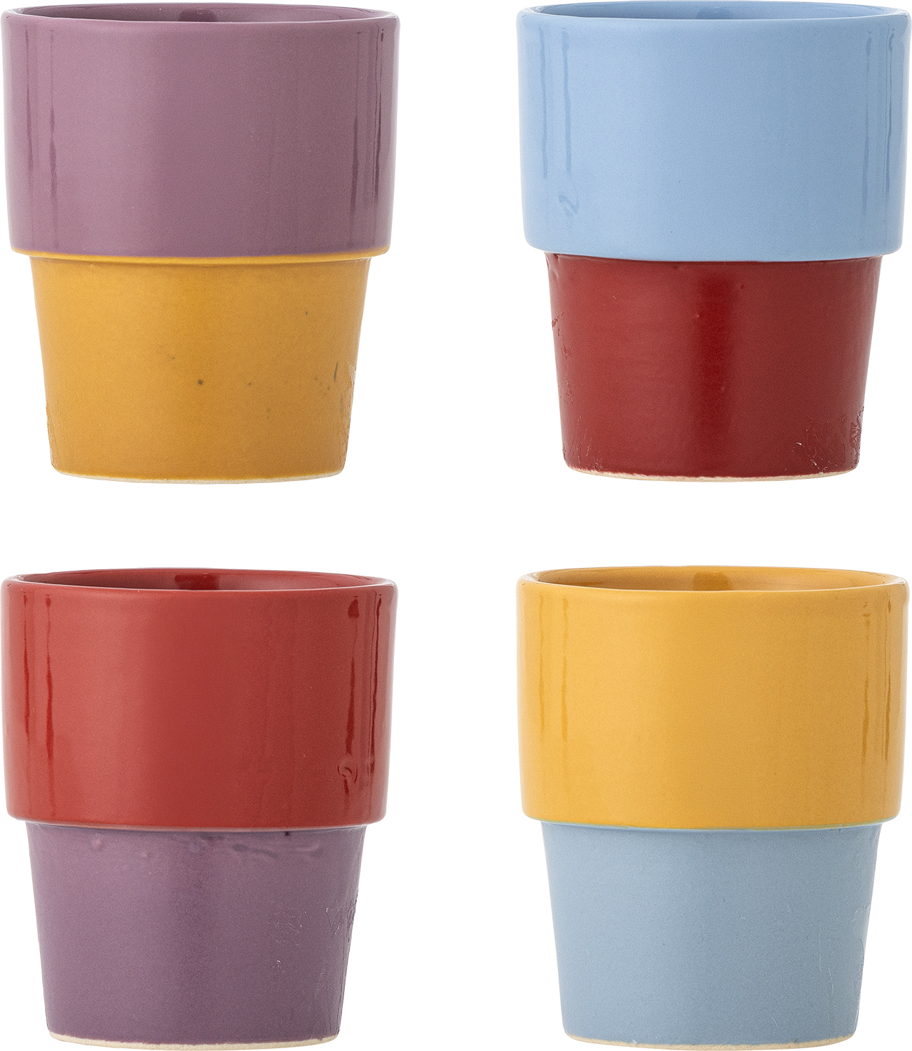 Ewan Becher rot-blau-orange glasiert, 4 St.