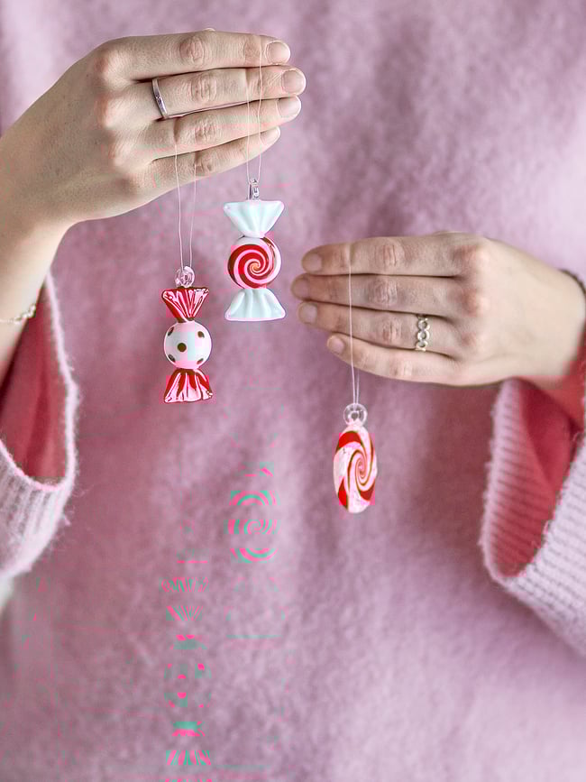Festive Boules de Noël à motif bonbons, 6 cm, Lot de 3