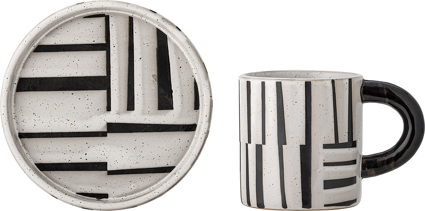 Frankie Κούπα με πιατάκι, 300 ml, μαυρόασπρη