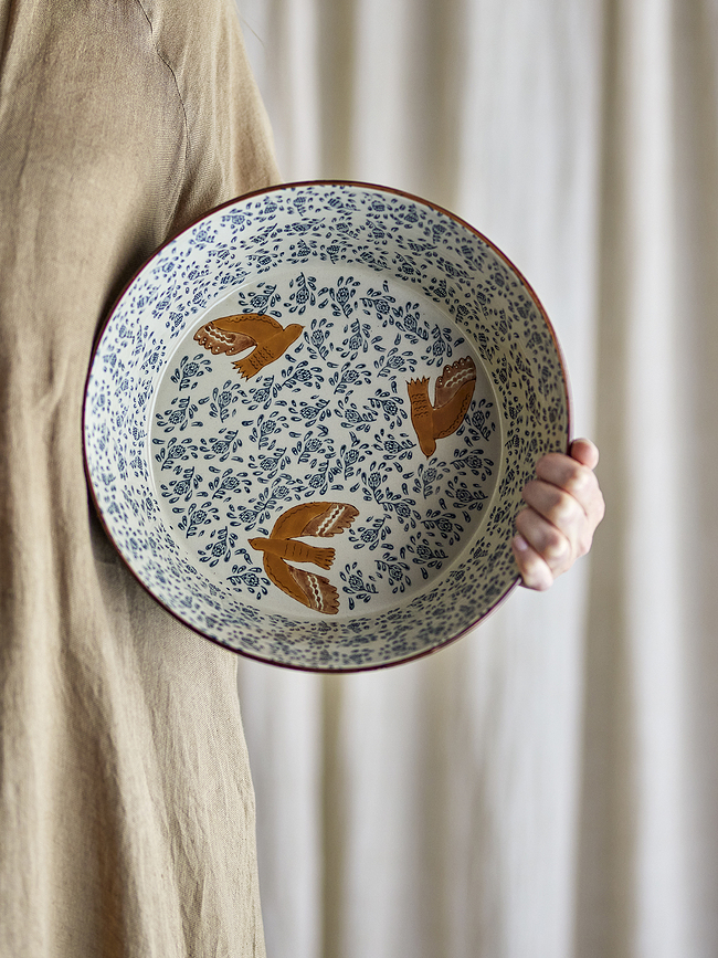 Hezha skål 28 cm, grøn-orange