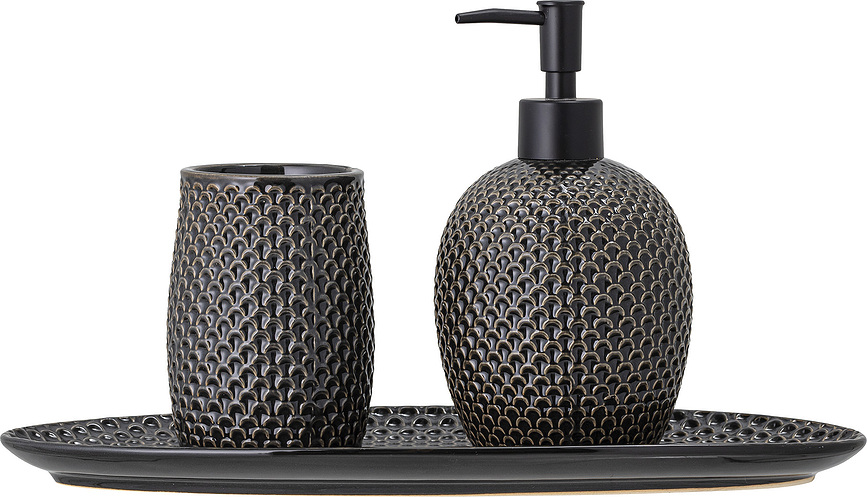 Hrin Distributeur de Savon et Porte-Brosses à Dents, avec Plateau, Set 3 pièces