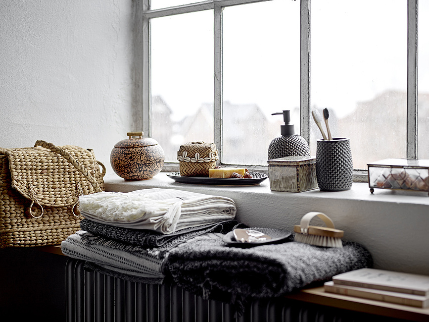 Hrin Distributeur de Savon avec gobelet à brosses à dents et plateau, anthracite, Set 3 pièces