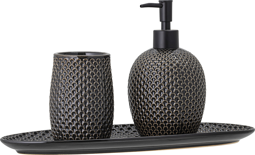 Hrin Σετ Αξεσουάρ Μπάνιου, με διανομέα σαπουνιού, θήκη οδοντόβουρτσας και βάση, ανθρακί, Σετ 3 τεμαχίων