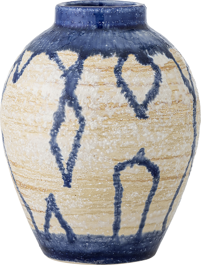 Jarrón decorativo Avon, 16 cm, azul y beige