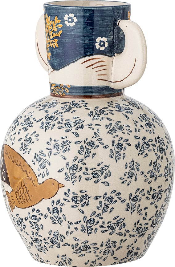 Jarrón Hezha, 23,5 cm, beige y azul