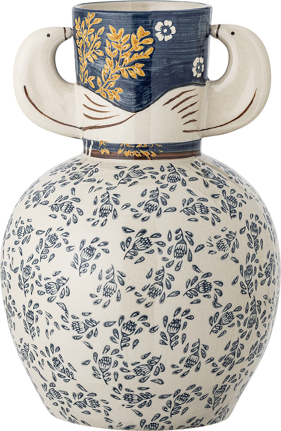 Jarrón Hezha, 23,5 cm, beige y azul