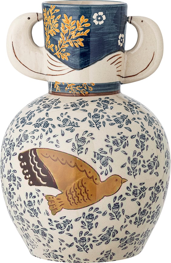 Jarrón Hezha, 23,5 cm, beige y azul