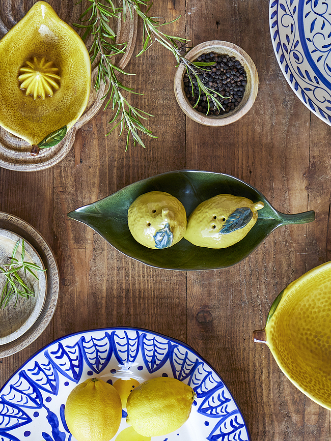 Limone Salière et Poivrière avec support, Set 3 pièces