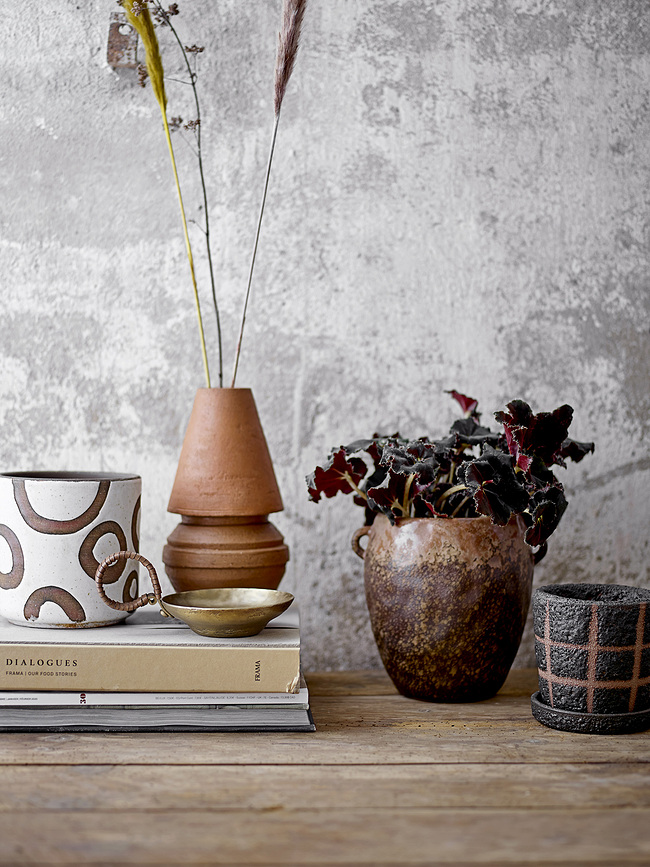 Maceta Decorativa Avo, 12 cm, blanca, con diseño de círculos