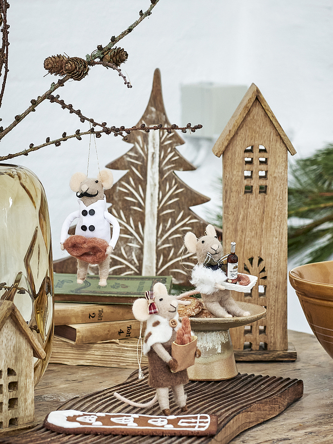 Peo Suspensions de Noël souris avec pâtisseries, Lot de 3