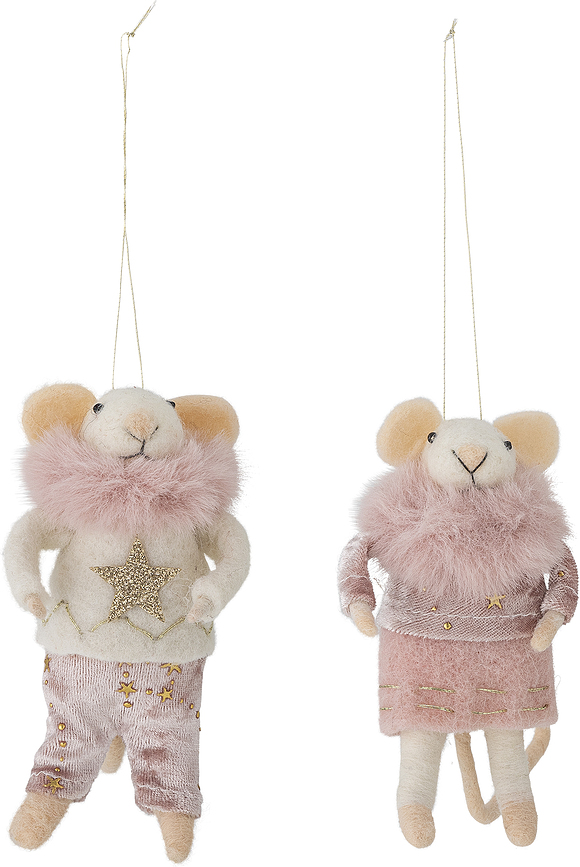 Peo Suspensions de Noël Souris, roses, Lot de 2