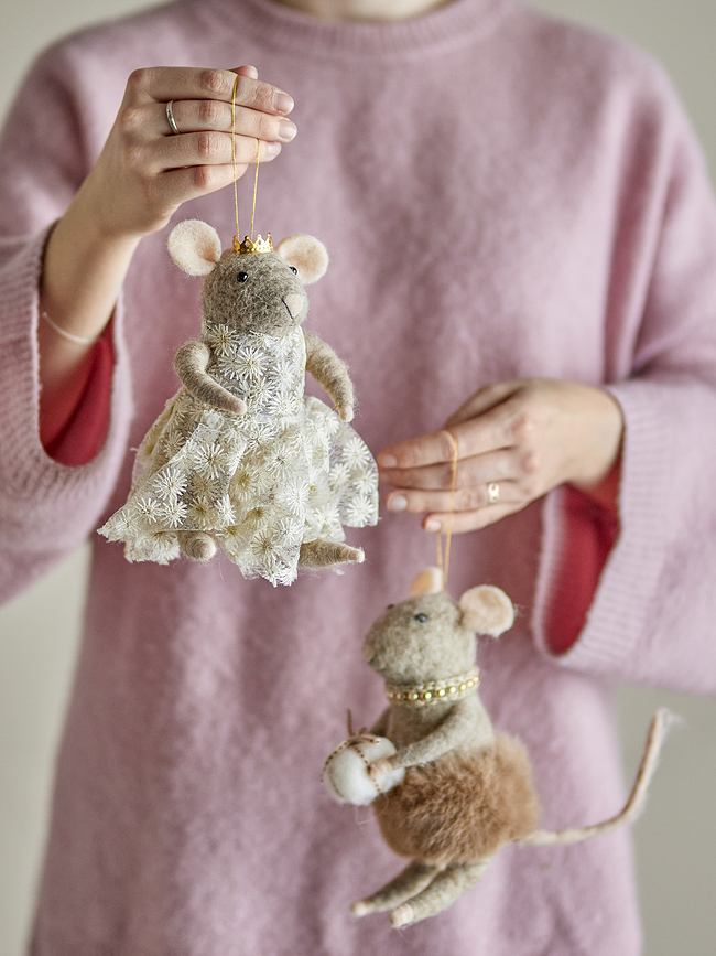 Peo XL Ornement de Noël souris, beige