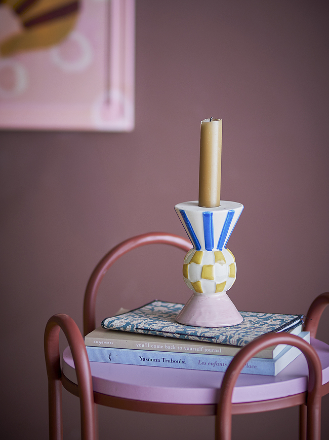 Portavelas Bob, para vela clásica o velas de té, rosa y azul