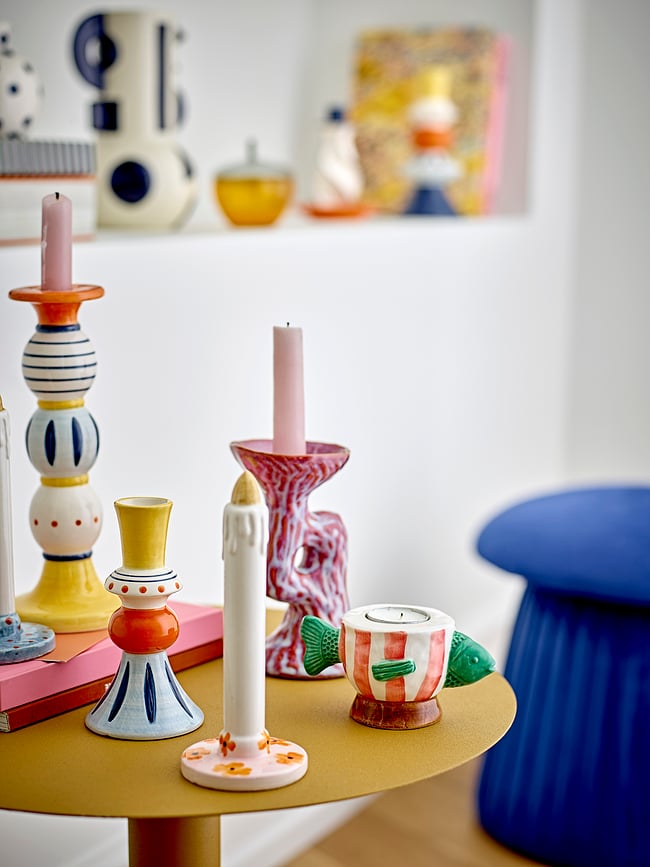 Portavelas de piedra Ivalie, 16 cm, rosa