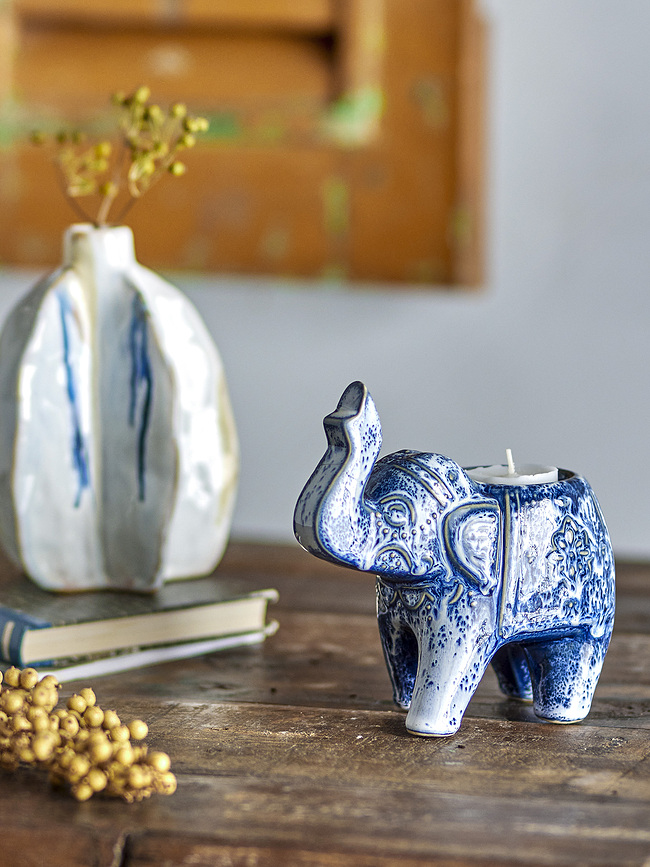 Portavelas elefante Oliphant, para vela de té, azul