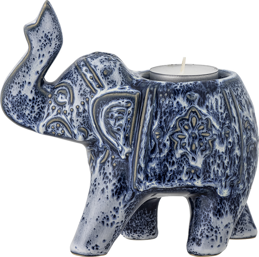 Portavelas elefante Oliphant, para vela de té, azul