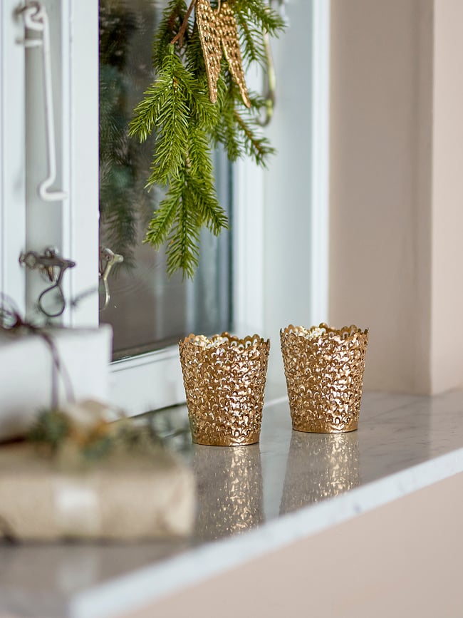 Portavelas Mizou, dorados, para velas de té, 2 unidades