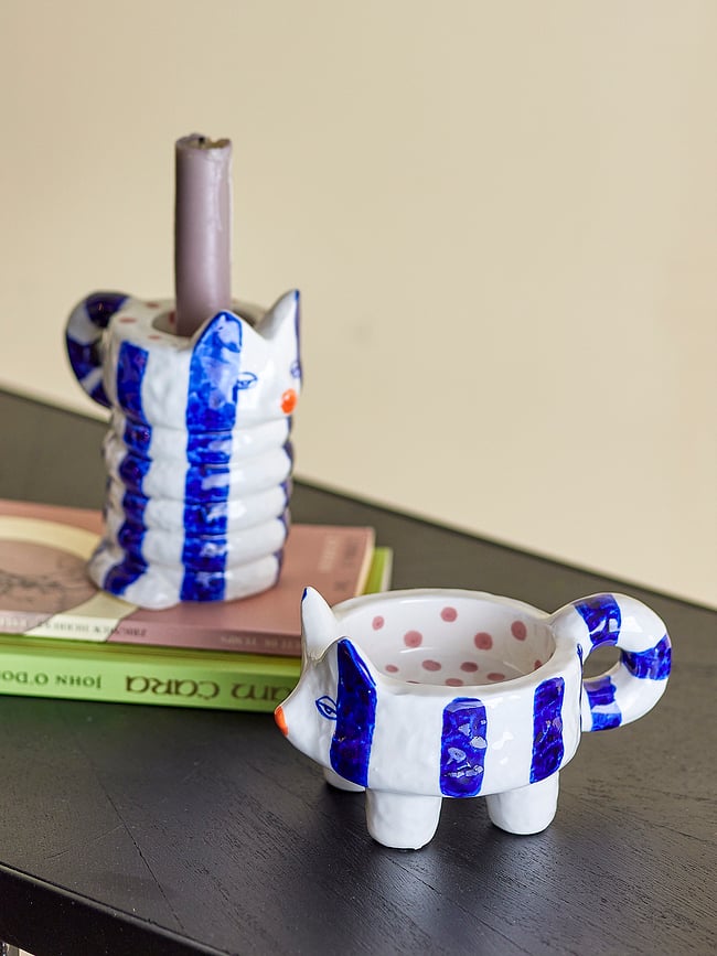 Portavelas para velas clásicas Caty, blancos y azules, 2 unidades