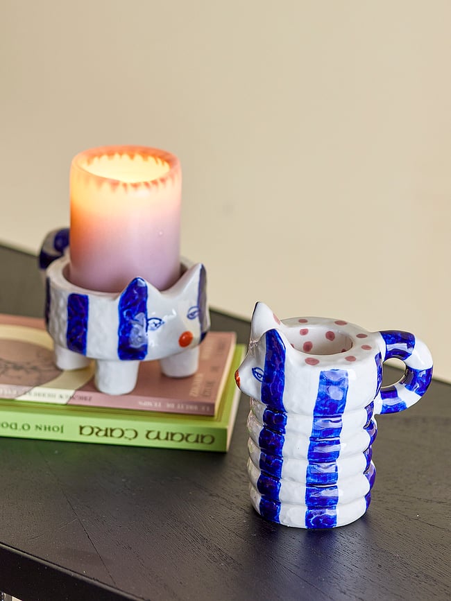 Portavelas para velas clásicas Caty, blancos y azules, 2 unidades