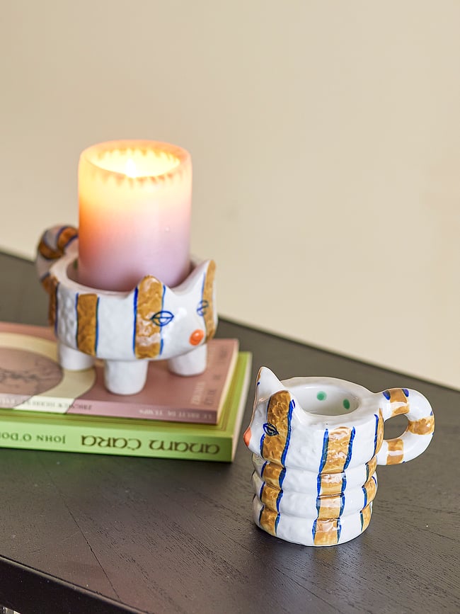 Portavelas para velas clásicas Caty, blancos y azules, 2 unidades