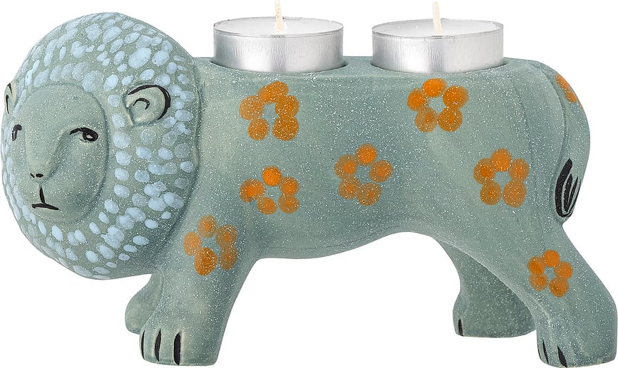 Portavelas para velas de té Leander, diseño león, azul