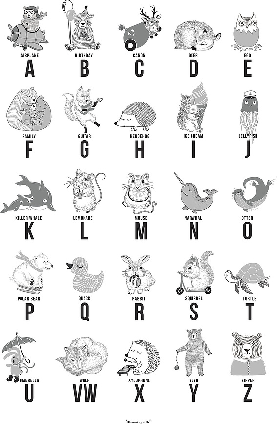 Póster Jackie, alfabeto inglés