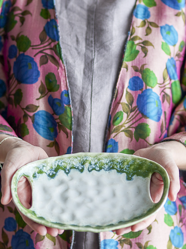 Prim Pladenj za serviranje, 22 cm, belo-zelen