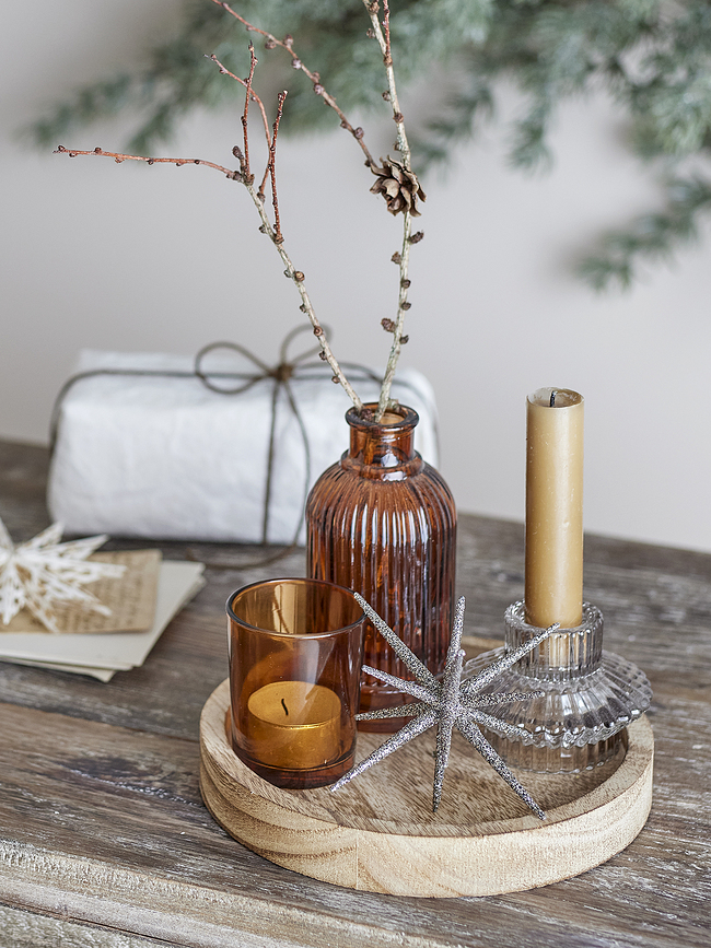 Sanga Set de Bougeoirs et Décorations, avec plateau en bois, Set 6 pièces