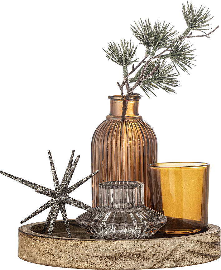 Sanga Set de Bougeoirs et Décorations, avec plateau en bois, Set 6 pièces