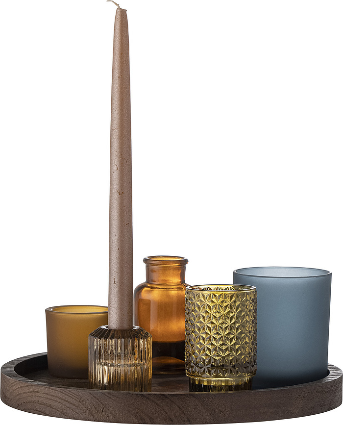 Portavelas para Velas de Té Sanga, con bandeja, beis y verde, Set de 6 piezas