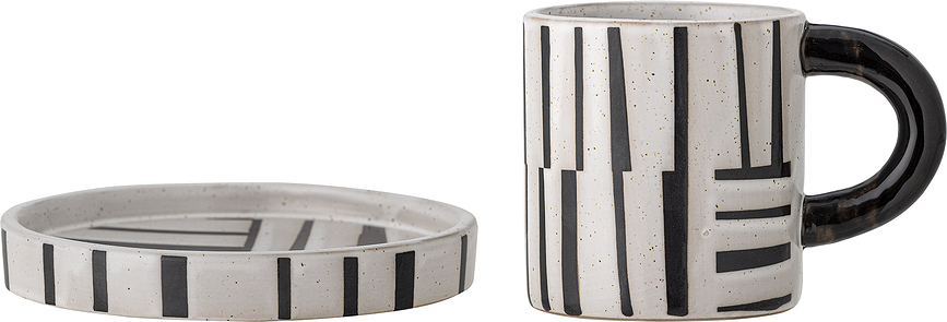 Taza Frankie, 300 ml, blanco y negro, con platillo