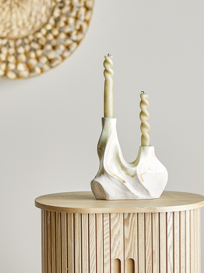 Wavy Bougeoir double pour bougie classique, beige