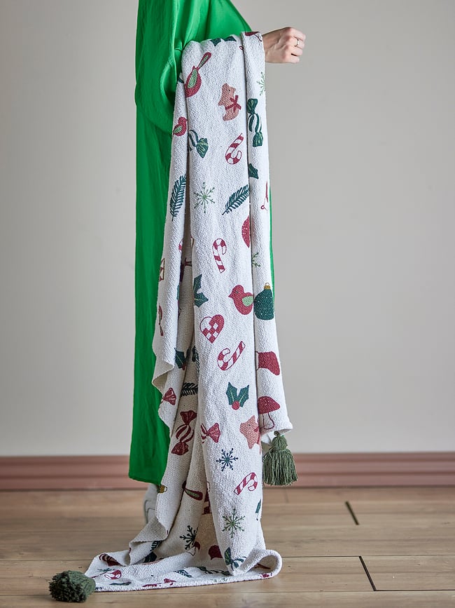 Yule Plaid, 130 x 160 cm, avec franges rouges