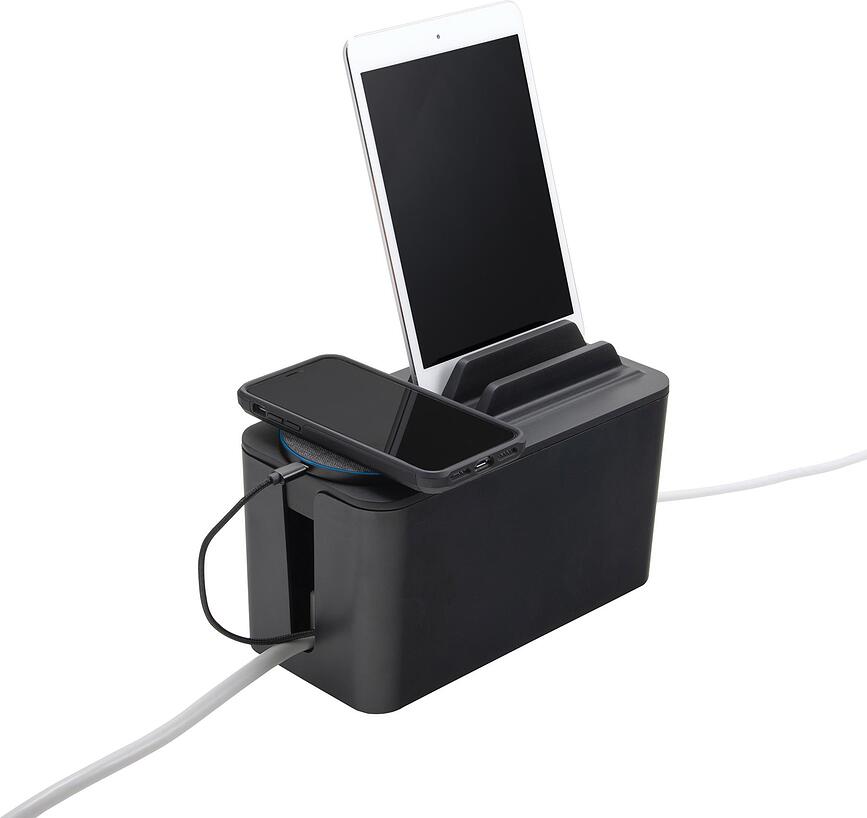 CableBox Mini Station Boîte de Rangement de Câbles avec support, blanche