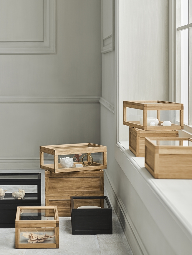 Norie Boîte de Rangement en bois, chêne naturel, avec couvercle en verre