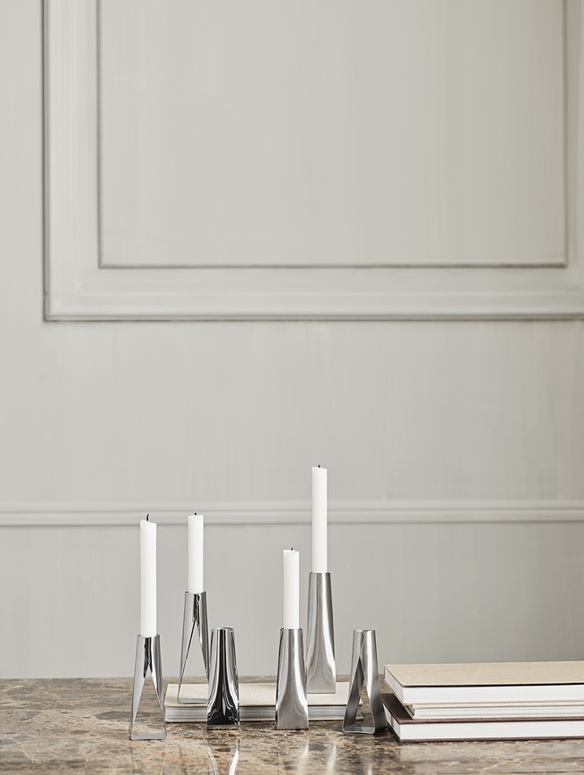 Candelabro de acero inoxidable Lily, 18 cm, brillante