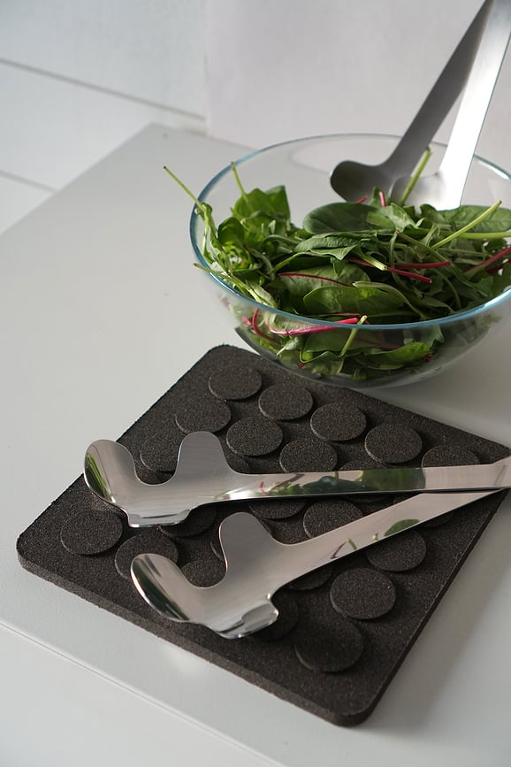 Cucharas para Ensalada de acero inoxidable cepillado Leaf, negras, 2 unidades