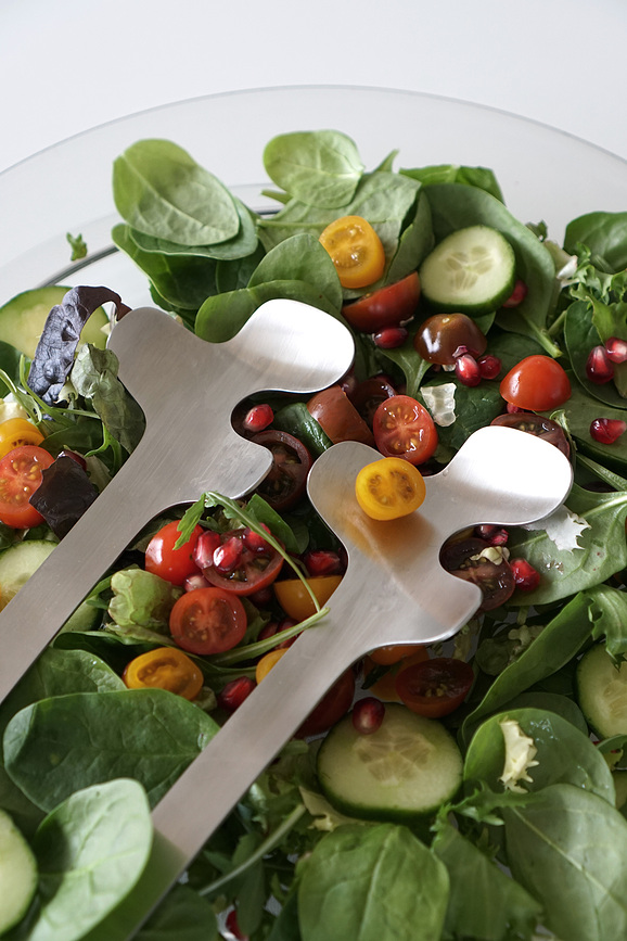 Leaf Cuillères à Salade, noires, en acier inoxydable brossé, Lot de 2