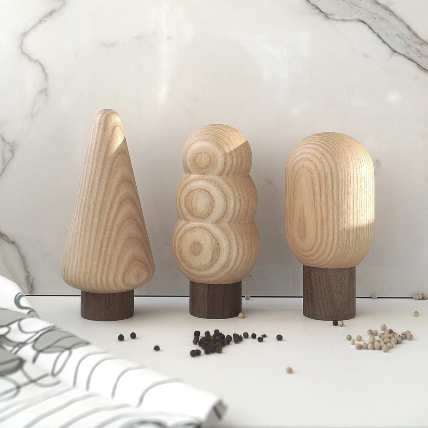 Set de Molinillos de sal y pimienta Into the Woods, con bandeja, Set de 4 piezas