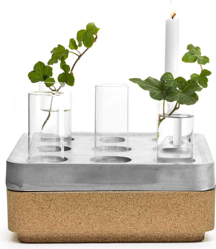Stumpastaken S Bougeoir en aluminium, avec 4 vases et socle, Set 6 pièces