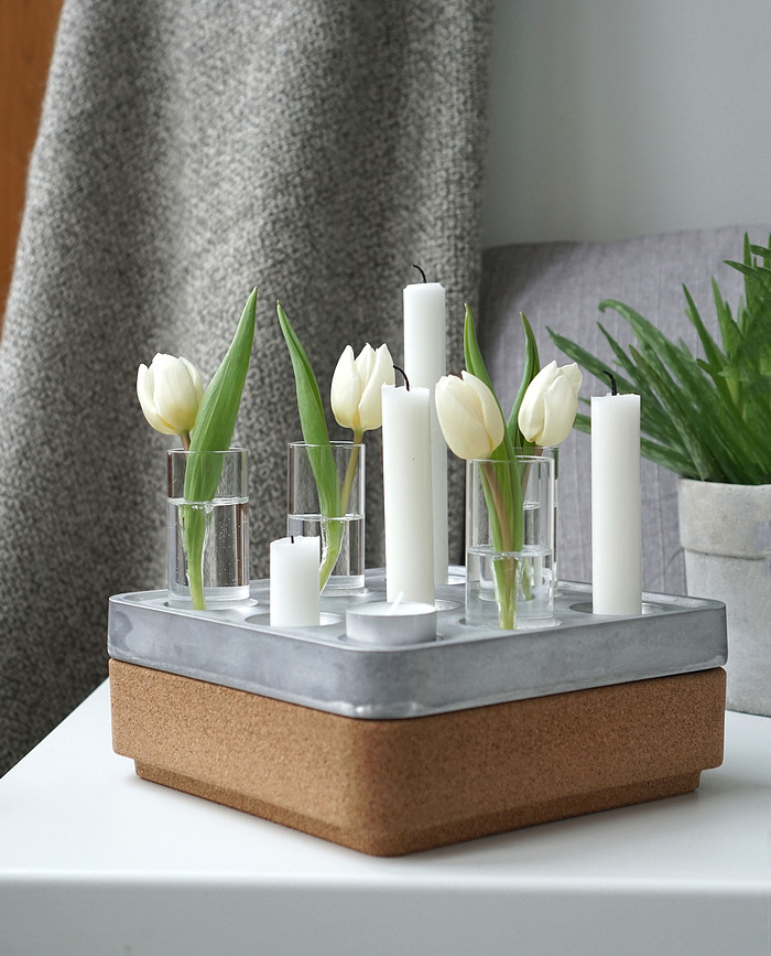 Stumpastaken S Chandelier avec 4 vases et un socle, aluminium noir, Set 6 pièces