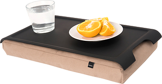 Dienblad Mini Laptray zwart plastic met antislip coating met beige kussen