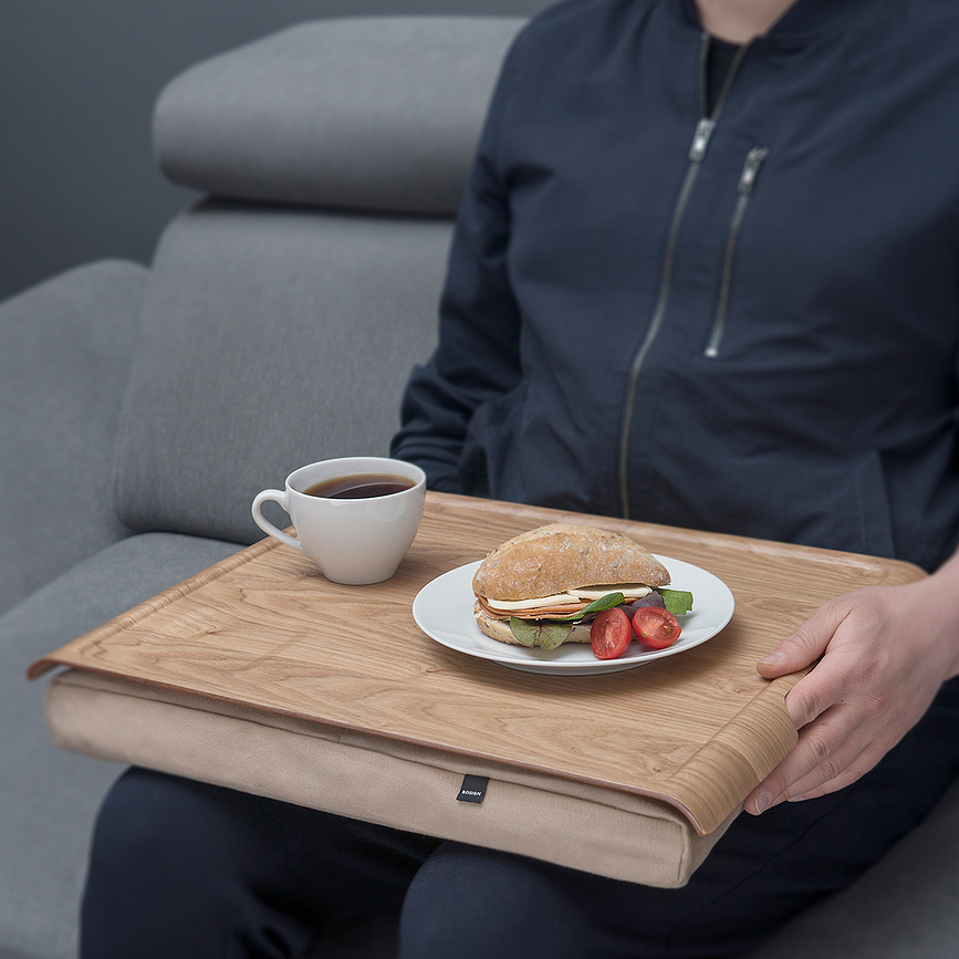 Δίσκος Laptray, από ιτιά, με γκρι μαξιλάρι